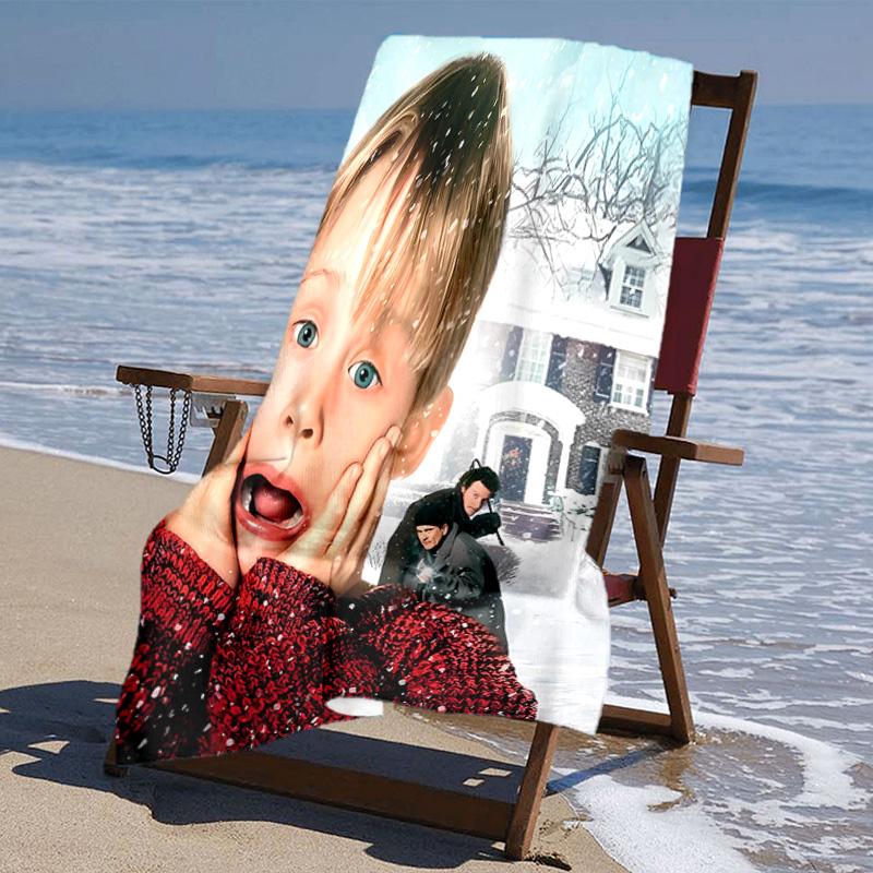 proof beach towel with Home Alone pattern - soft,absorbent,quick-drying,machine washable - perfect for swimming,camping,bathing
