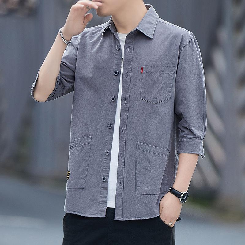 Ανοιξιάτικο και φθινόπωρο Ανδρικό πουκάμισο μονόχρωμο μακρυμάνικο μονόχρωμο πουκάμισο πόλο με λαιμόκοψη Business Casual Fit Top