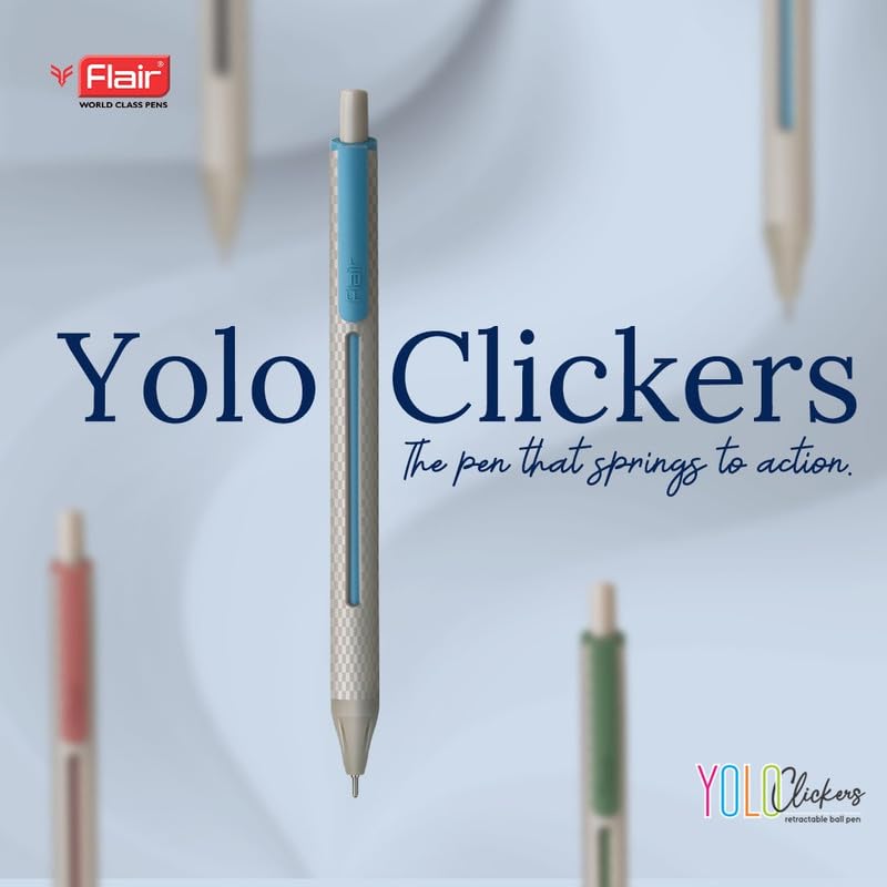 Flair Yolo Clickers Retractable Ball Pen Blue Ink, Pack of 10, Smooth Writing for Office, School & Home Use