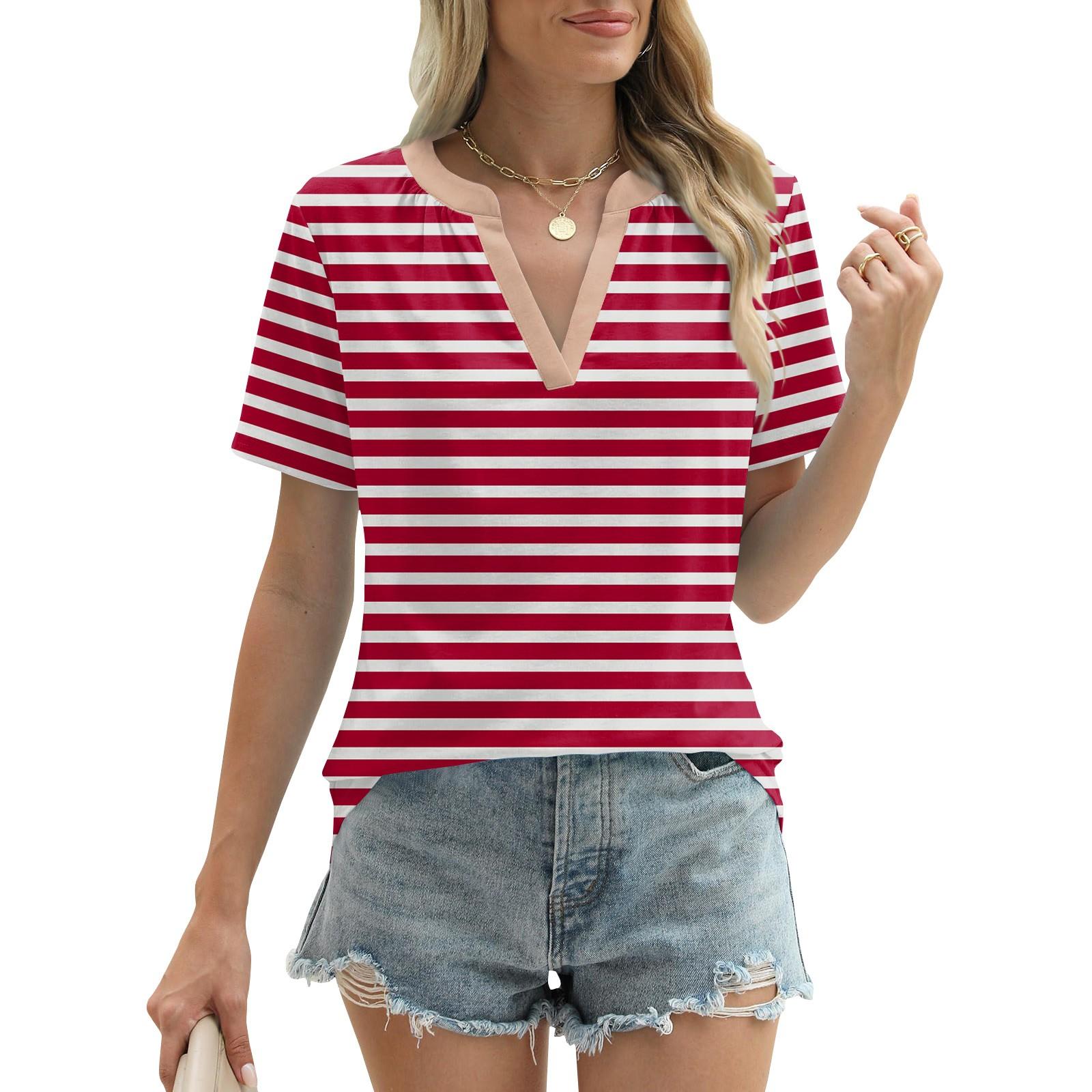 Женские летние топы с короткими рукавами и V-образным вырезом — фото 11