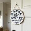 Welcome Sign for Front Door Round Metal Welcome to My Happy Place Hanging Plaque for Home Office Bedroom Kitchen Dining Bar Decor