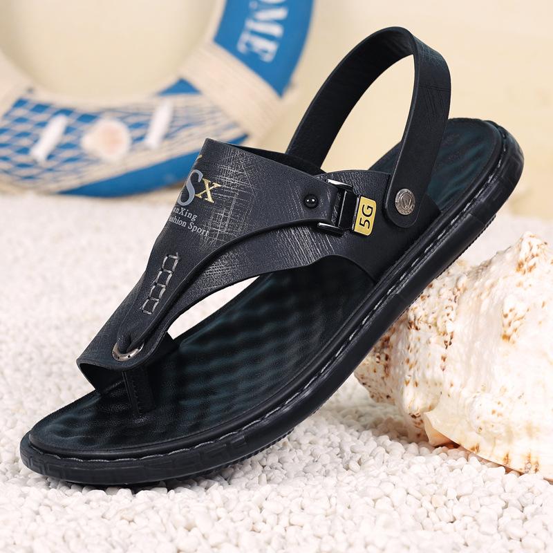 

Летняя двусторонняя верхняя одежда для среднего возраста, крутые тапочки, сандалии, мужские, с открытыми пальцами, уличная повседневная пляжная обувь 38 чёрный