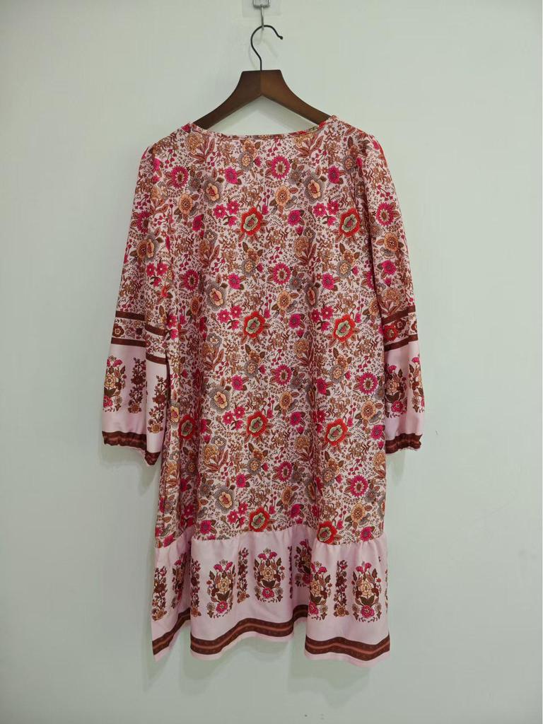 Abito Chemisier Stampato Scollo a V Bohemian Primavera/Estate 2025 per Donna