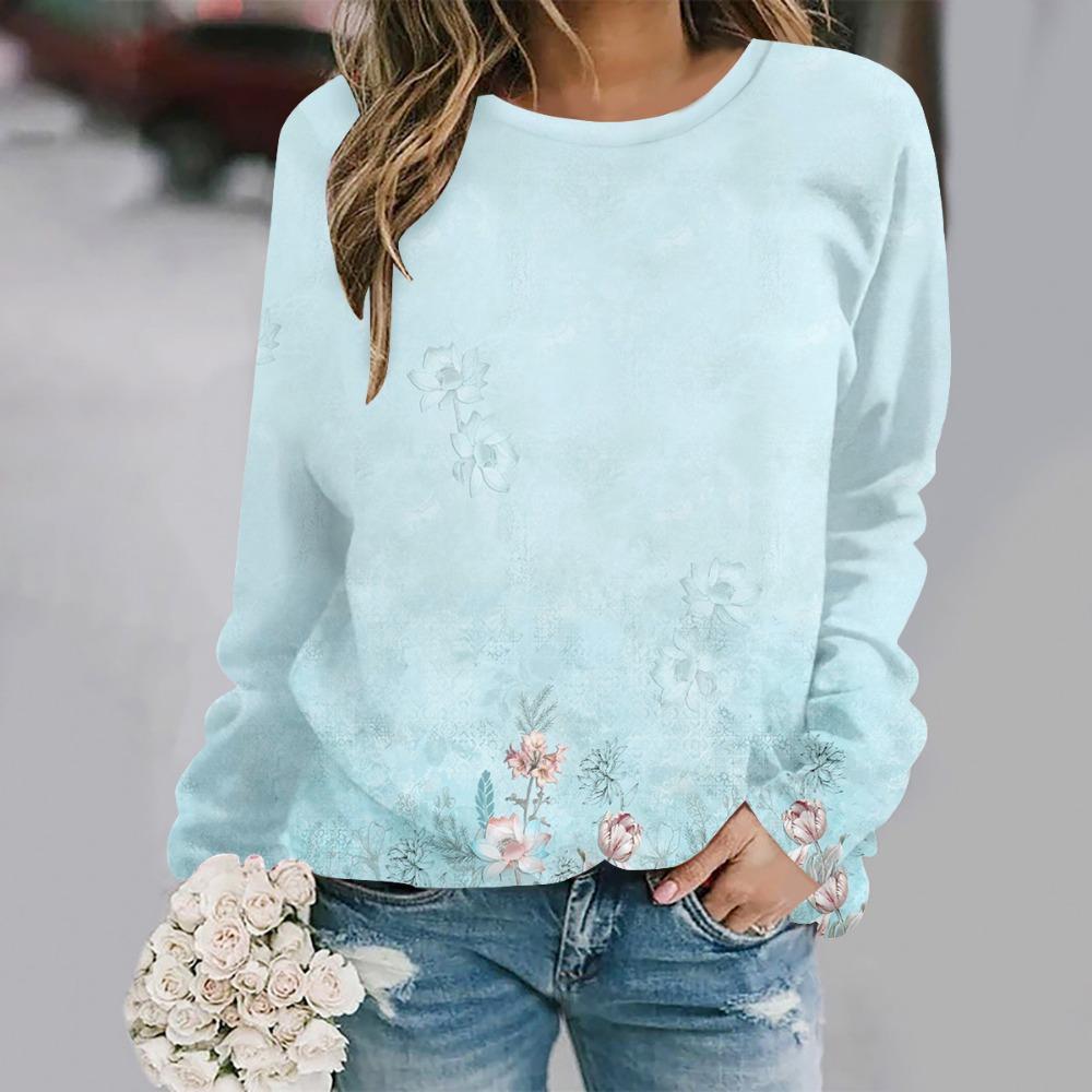 2025  Autumn and winter new fashion round neck long sleeve printed elegant casual loose hoodie