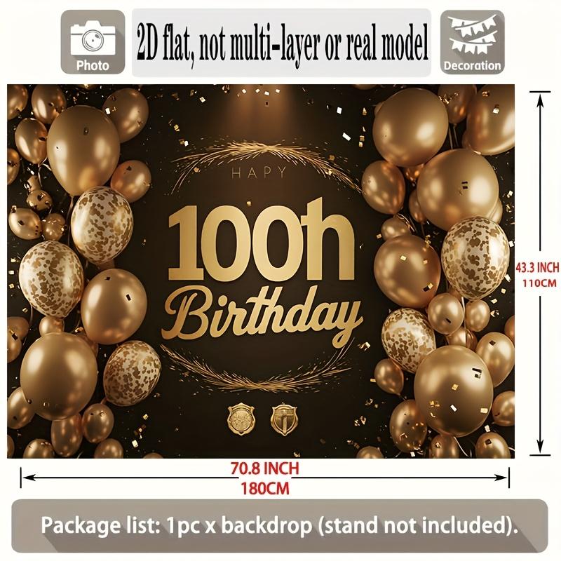 Zwart Gouden 100e Verjaardag Banner, Foto Achtergrond Wanddecoratie voor Feest