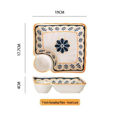 Ceramic Dumpling and Sushi Plate with Sauce Dish