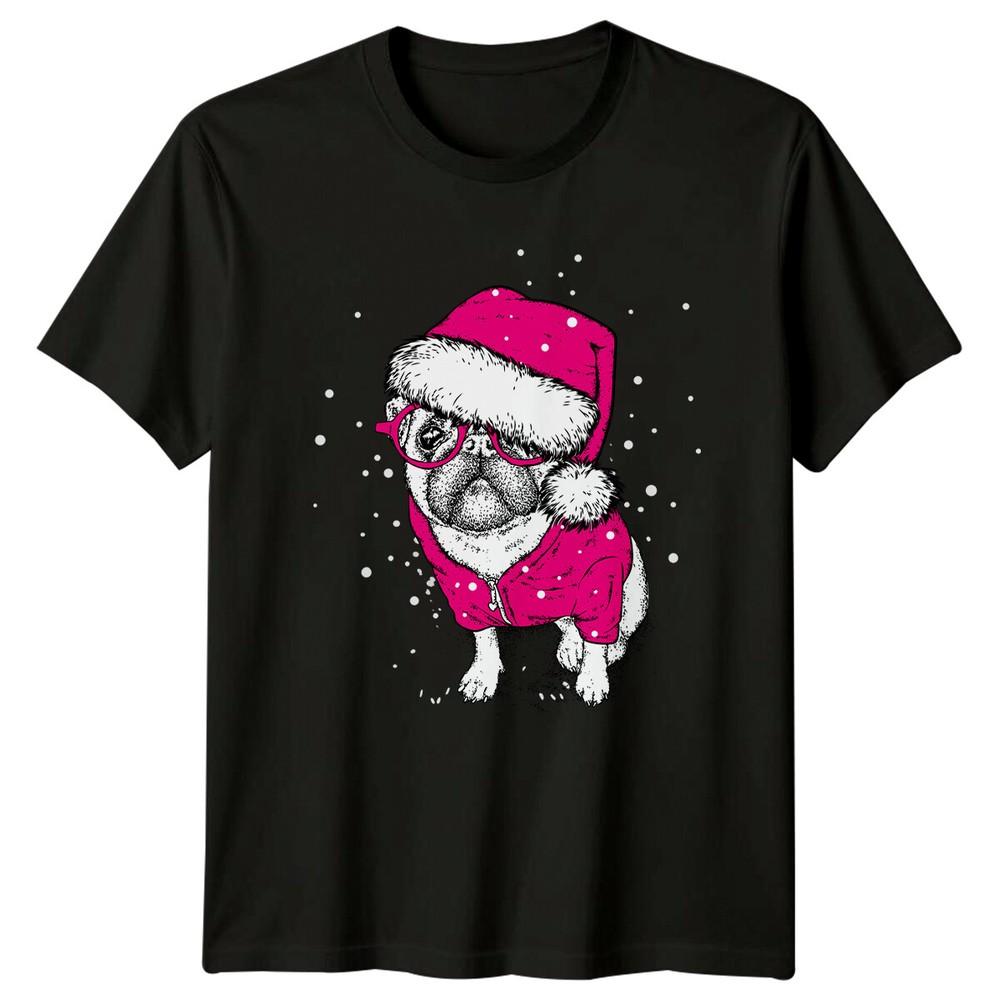 Pug Dog Santa Hat Christmas Pet Unisexs TShirt Unisexs Graphic Tee Holiday