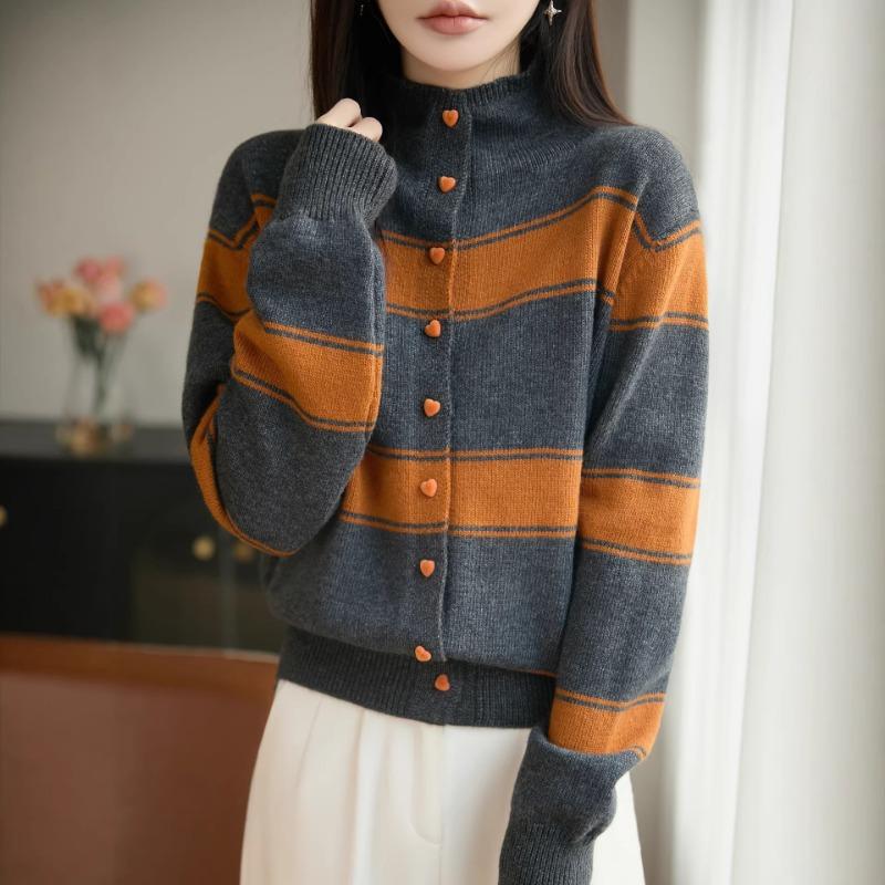 Soft Knit High Neck Long Sleeve Loose Cardigan Women S Gentle Outerwear