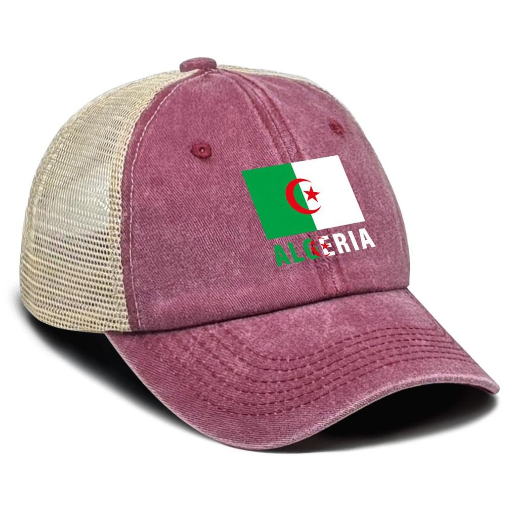 Algeria Flag Print Snapback Mesh Cap, Patriotic Sports Hat Slouchy Adjustable Buckle Sun Visor Leisure Adjustable Baseball Hat