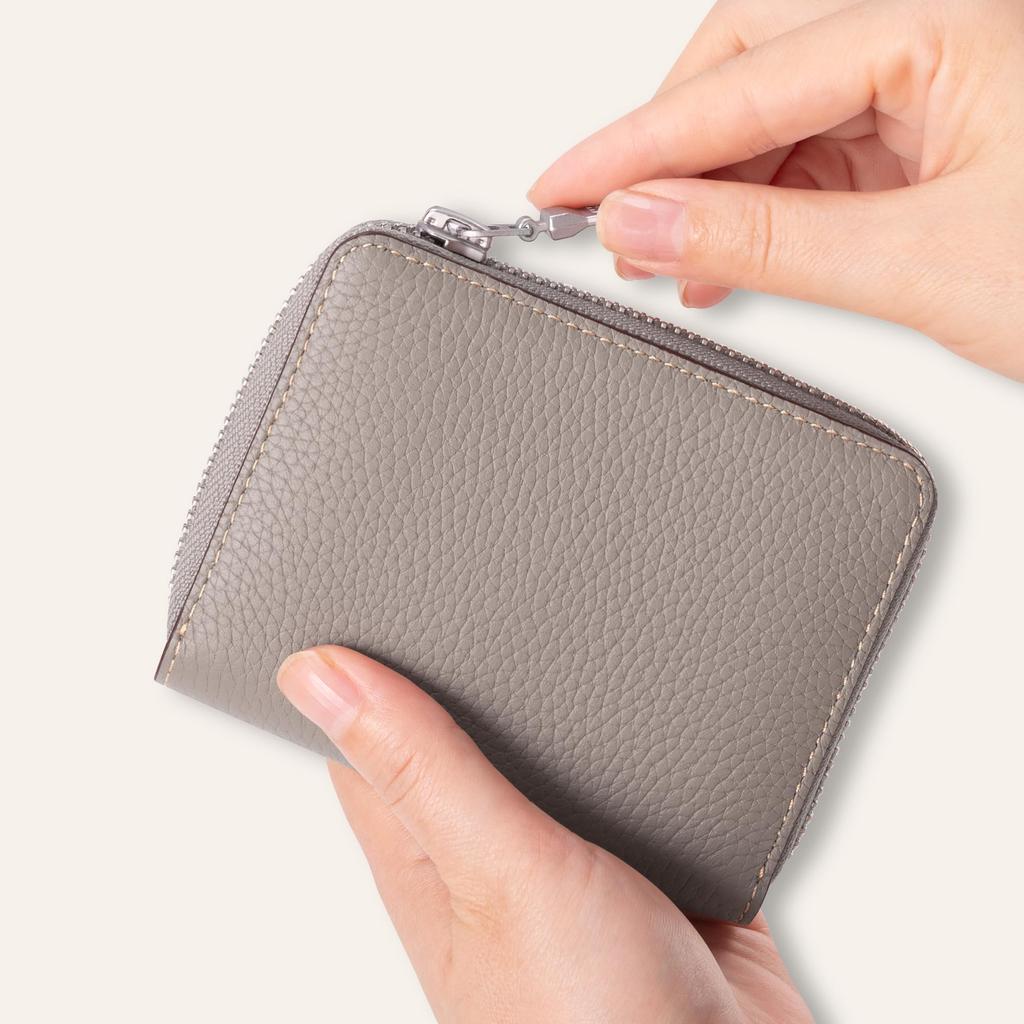 COGURE YKK Genuine Leather Compact Mini Wallet with Round Coin Card and Box Included for Men and Women Zipper, Purse, Slots, (COPZ-CP, Navy)