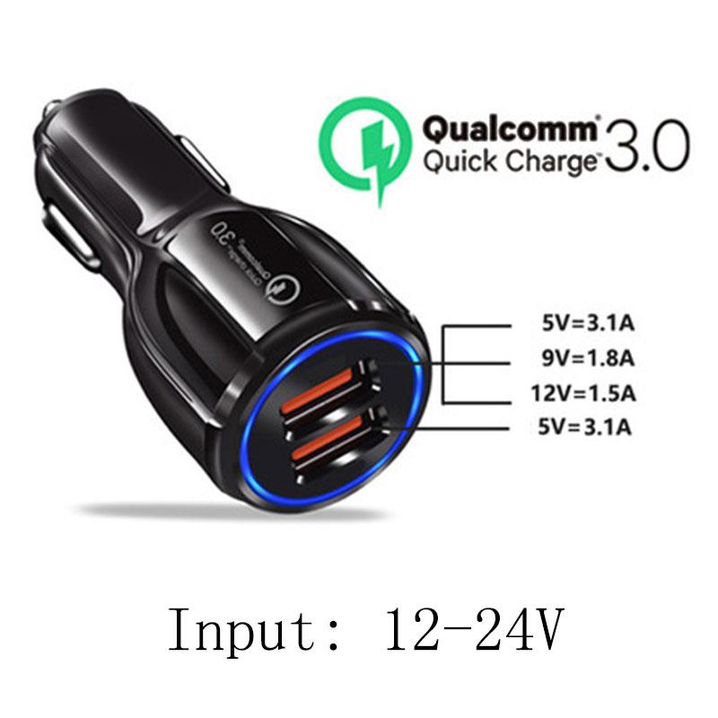 3.1A QC3.0 2 USB Car Charger 12-24V Car Adapter Socket Splitter Cigarette Lighter Quick Car Phone Charger For IPhone Samsung