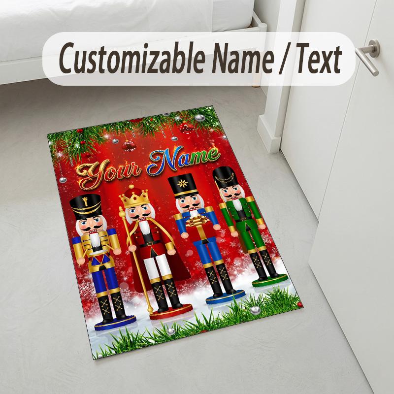 Christmas Theme Crystal Velvet Rug Personalized Custom Name Text Soft Floor Mat Home Decor