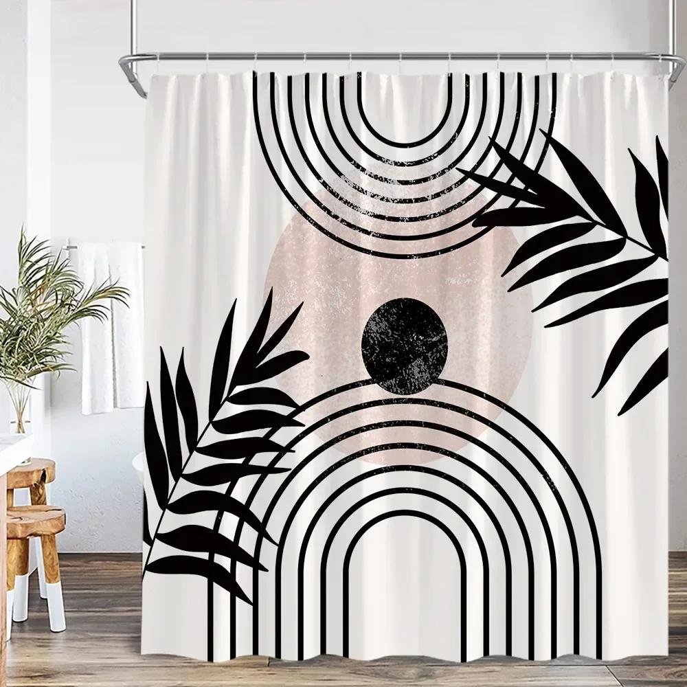 Modern Abstract Shower Curtain Medieval Tropical Leaves Greening Plants Bathroom Decoration Polyester Fabric Bathtub Curtain