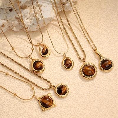Elegant Myerard Style Tiger's Eye Braided Pendant Necklace for Women