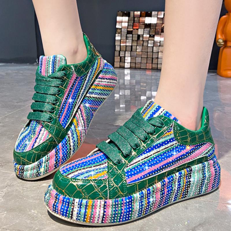 Colorful Starry Sky Rhinestone Sports Shoes for Women Thick Sole Mesh Comfortable Breathable Sports Shoes