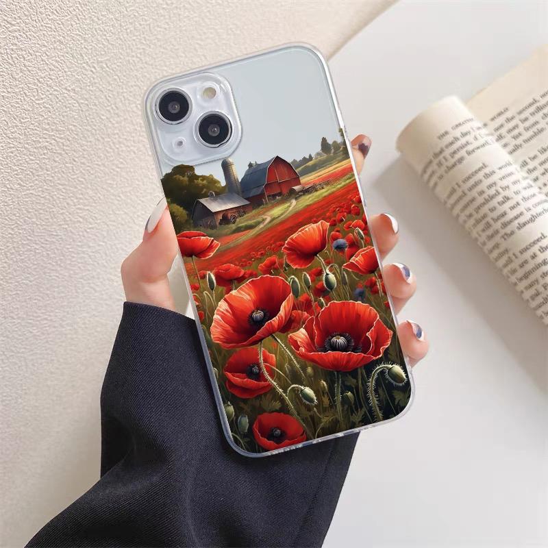 Poppy Flower Bloom Hot Red Clear Case For iPhone 15 11 14 Pro Max 12 13 Pro Max Mini XS X XR SE 2020 7 8 Plus Transparent Cover