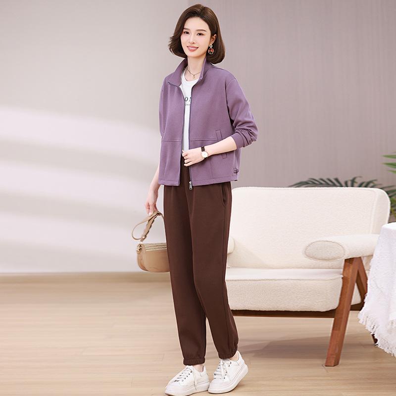 Middle-aged Women's Casual Sportswear: Fashionable Two-Piece Spring/Autumn Sweatshirt Set