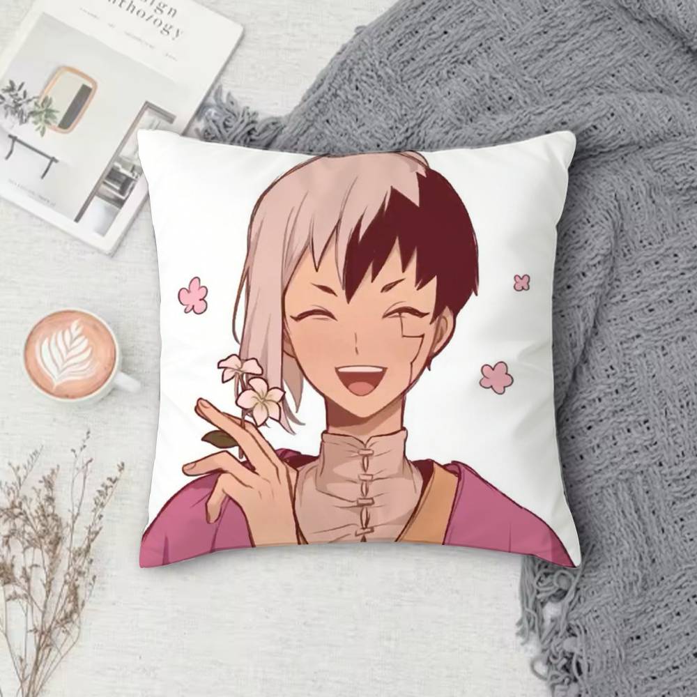 D-Dr. Stone Double-Sided Printed Square Pillow Cover Decorative Cushion Cover For Sofa Bedroom Bedside