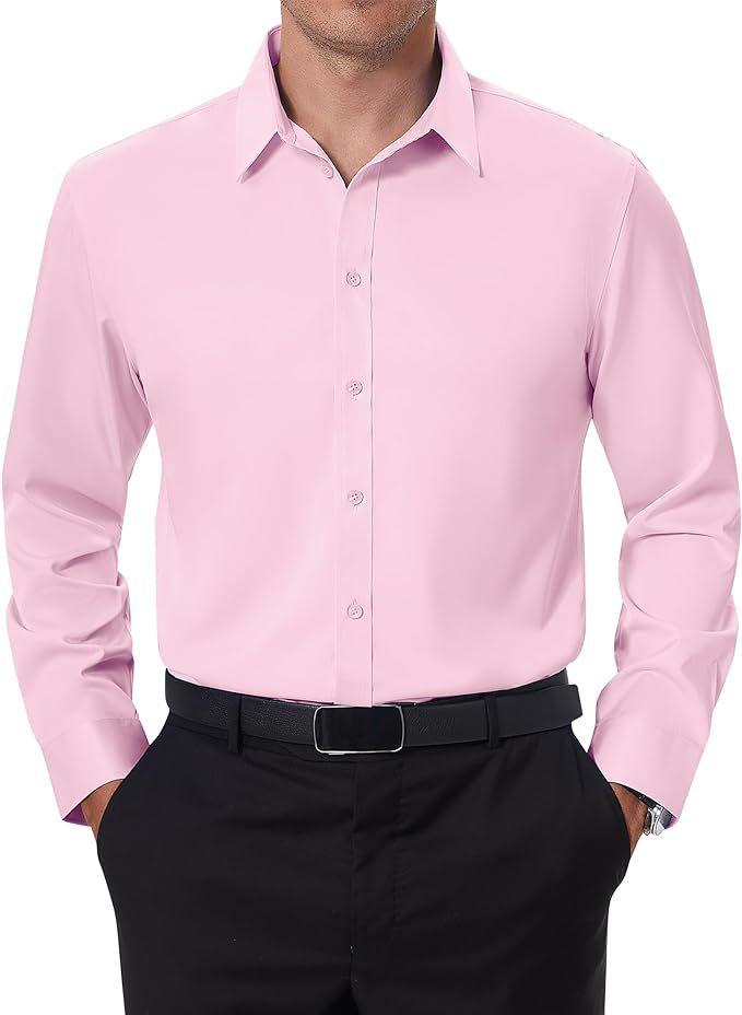 Four-sided stretch men's shirt business casual dress buckle-down non-ironing solid color shirt men's long sleeves