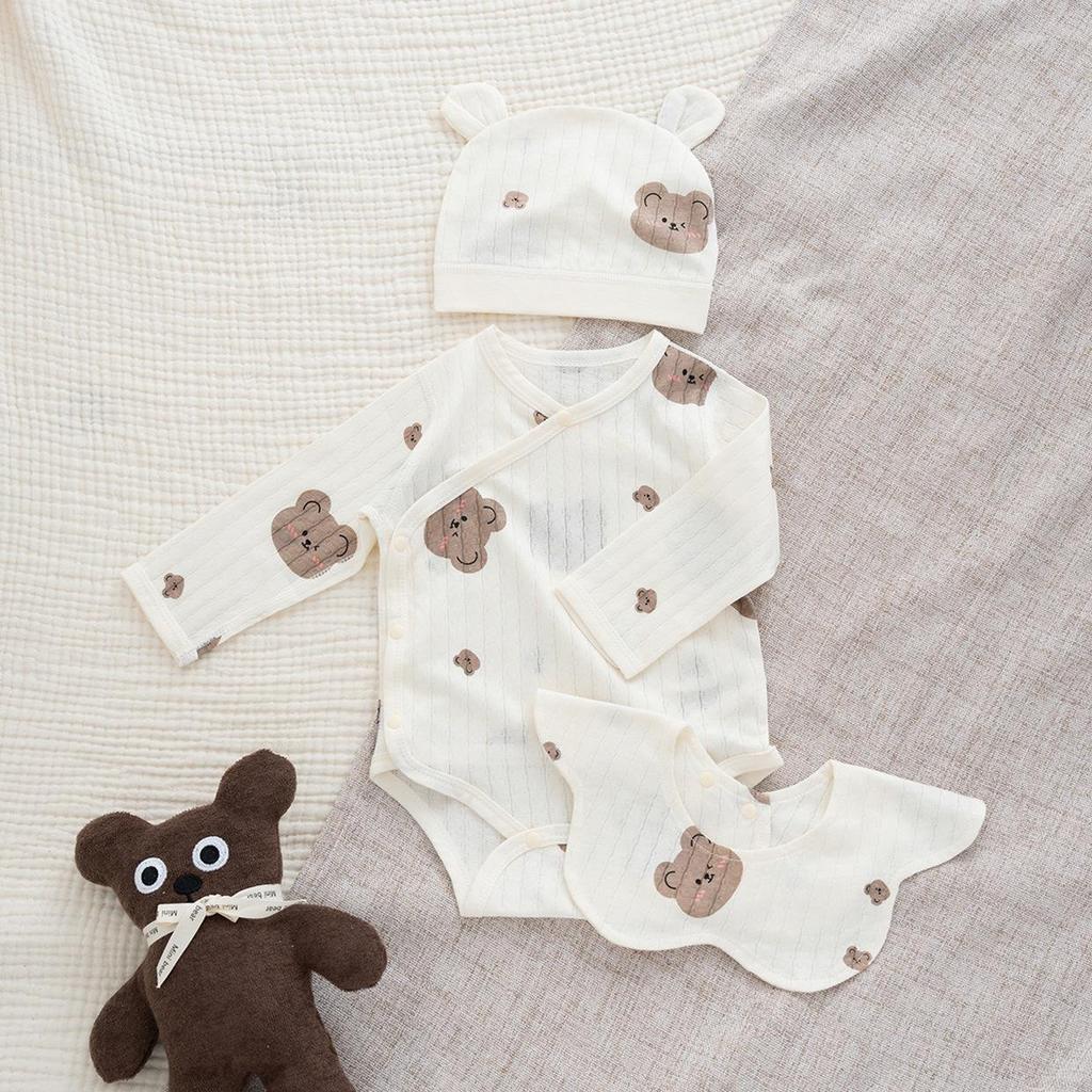 Nordic Style Summer Baby Cotton Romper Set – Ultra-Thin Long Sleeve Onesie with Boneless Hip Wrap
