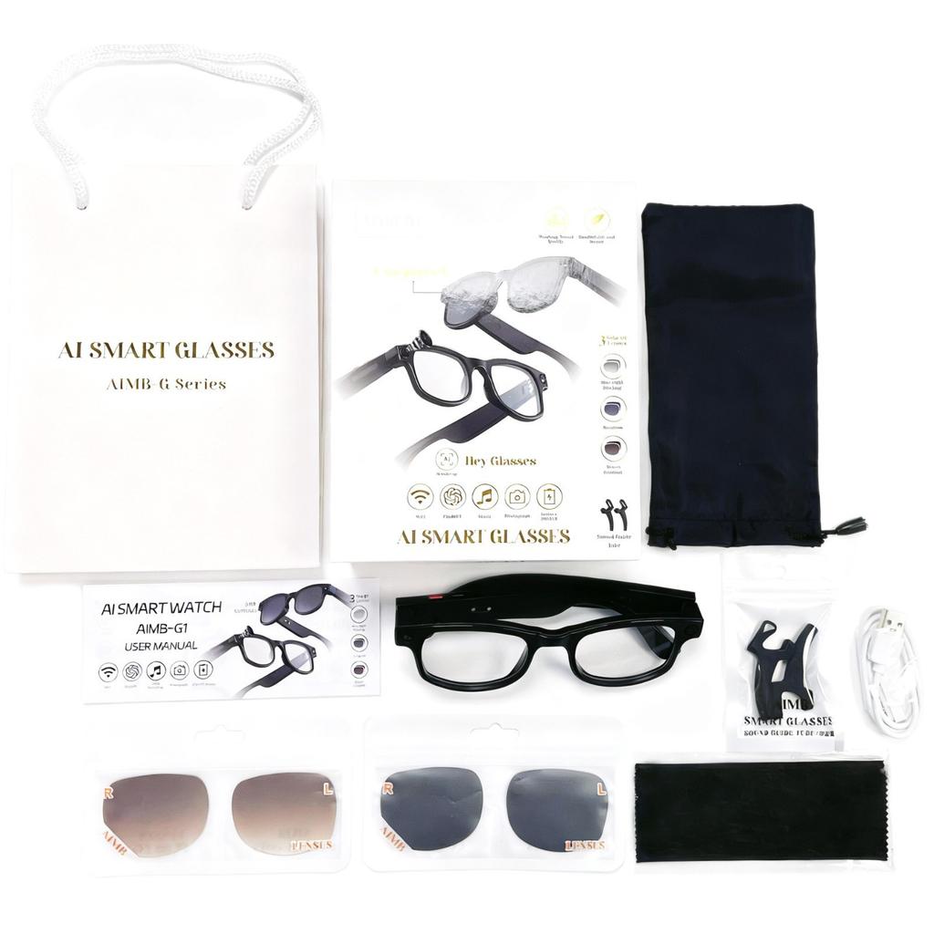 AIMB-G1 Smart Glasses 8MP Camera AI Simultaneous Translation Recognition 1200P Video Audio Recording Anti-Shake Metal Frame
