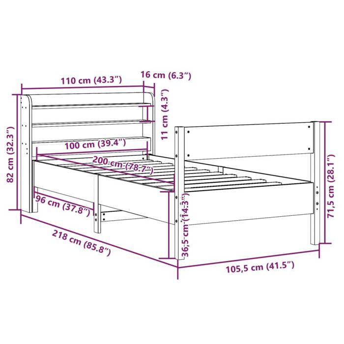 VidaXL Cadre de lit sans matelas blanc 100x200 cm bois de pin massif 3306934