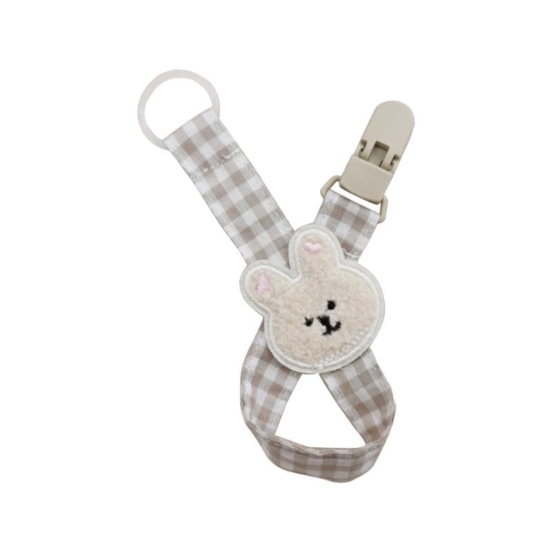 Stylish Newborn Pacifier Holder with Bear Rabbit Decorations Cloth Wood Pacifier Clip Gift for Baby Showers & Birthdays