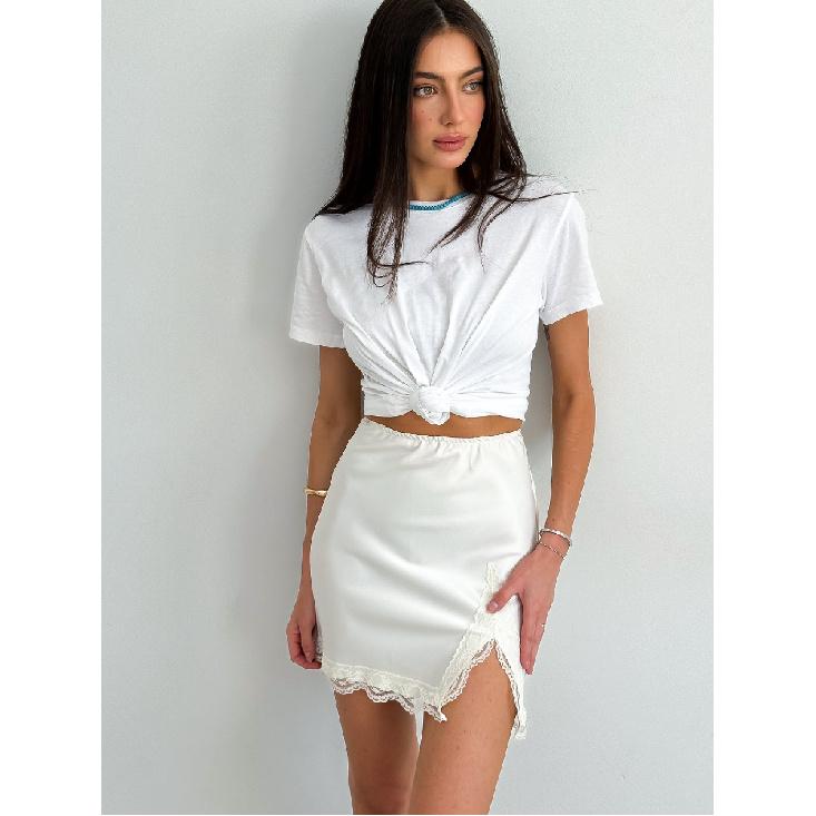 Elegant Satin Embroidery Pencil Skirts Summer High Waist Lace Split Mini Skirts For Women Fashion Slim Skirt Female