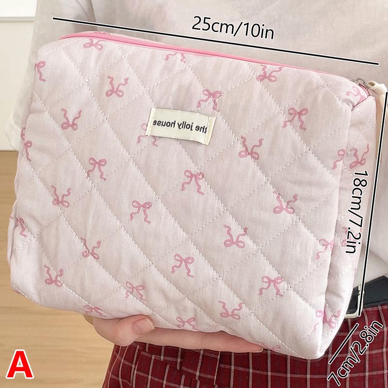 Rosa Schleife Steppung Damen Kosmetiktasche Tragbar Reißverschluss Make-up Reise-Organizer Handtasche für Damen Kulturtasche Für Mädchen