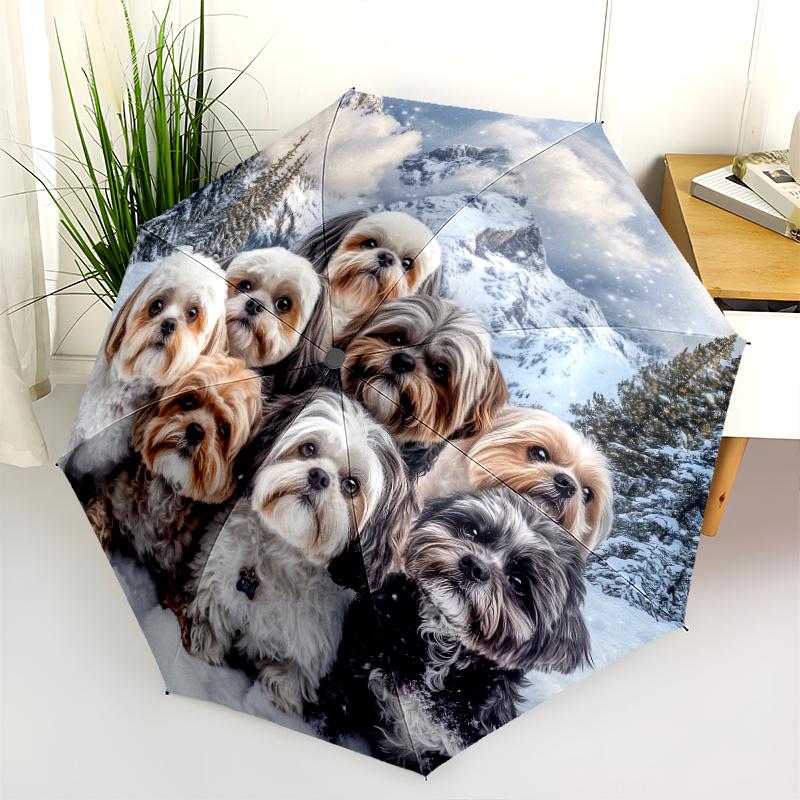 Shih Tzu pattern, automatic folding umbrella, portable and foldable design, 8 ribs, a Christmas or birthday gift.