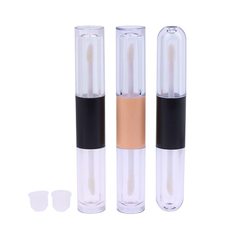 1Pcs Double-Ended 2-In-1 Oval Flat Empty Lip Gloss Tubes With Wand Leak Proof Refillable Packaging Plastic Bottle Travel Kit