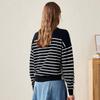 Komongboka Women's Autumn/Winter Black & White Striped Round Neck Wool Sweater