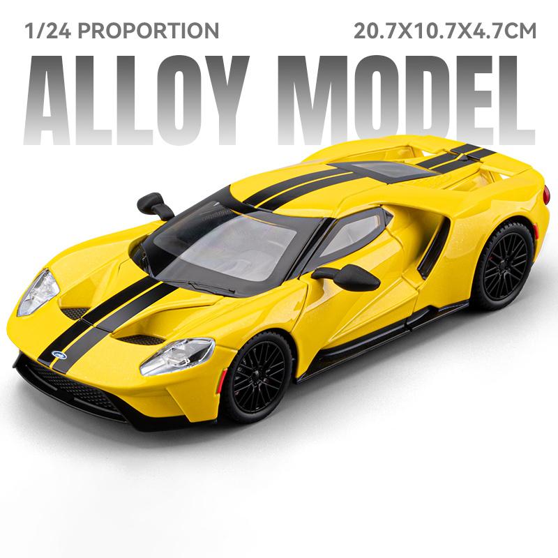 

1/24 Ford GT Supercar Alloy Metal Diecast Model Car Sound & Light Pull Back Children s Toy Car Birthday Gift for Kids Collection жовтий
