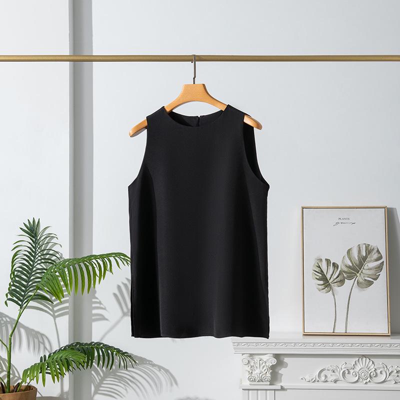 

Женский черный шелковый двухслойный летний топ без рукавов