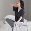 Modal cotton loose large size striped loungewear two-piece set women's summer can be worn outside with chest pad thin pajamas