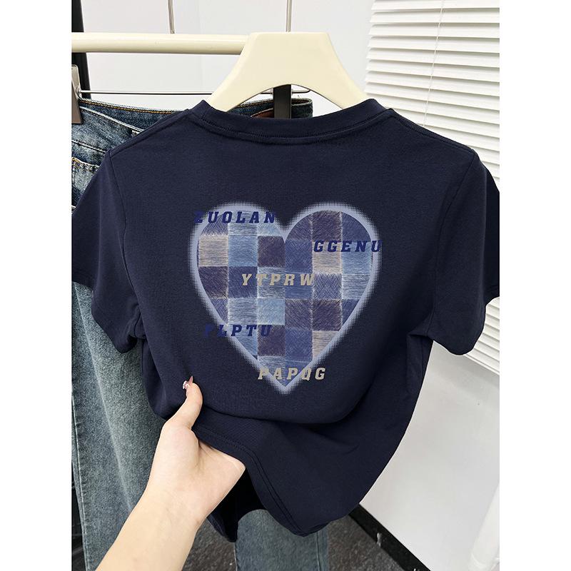 

Heart Print Slimming Short Sleeve Women s Tee - Summer Niche Design XL темно-синий