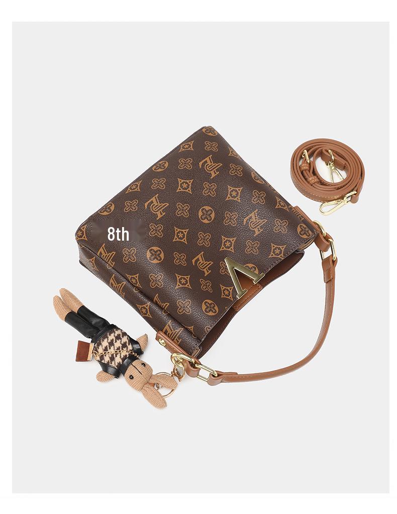 Retro Damen Schulter-Eimer-Handtasche im koreanischen Stil mit Print - Vielseitige leichte Luxus-Umhängetasche