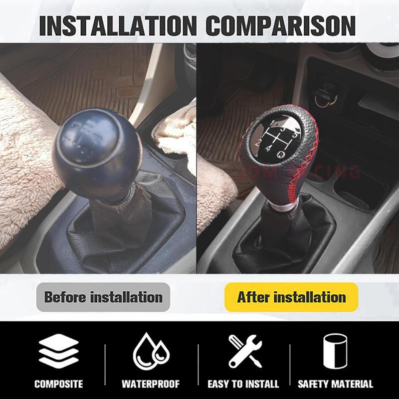 Universele 5-traps Handgeschakelde Lederen Versnellingspookknop Rode Steek Auto Versnellingspook Hendel Voor Handgeschakelde Transmissie Passend M8 M10 M12 Auto Interieur Accessoire
