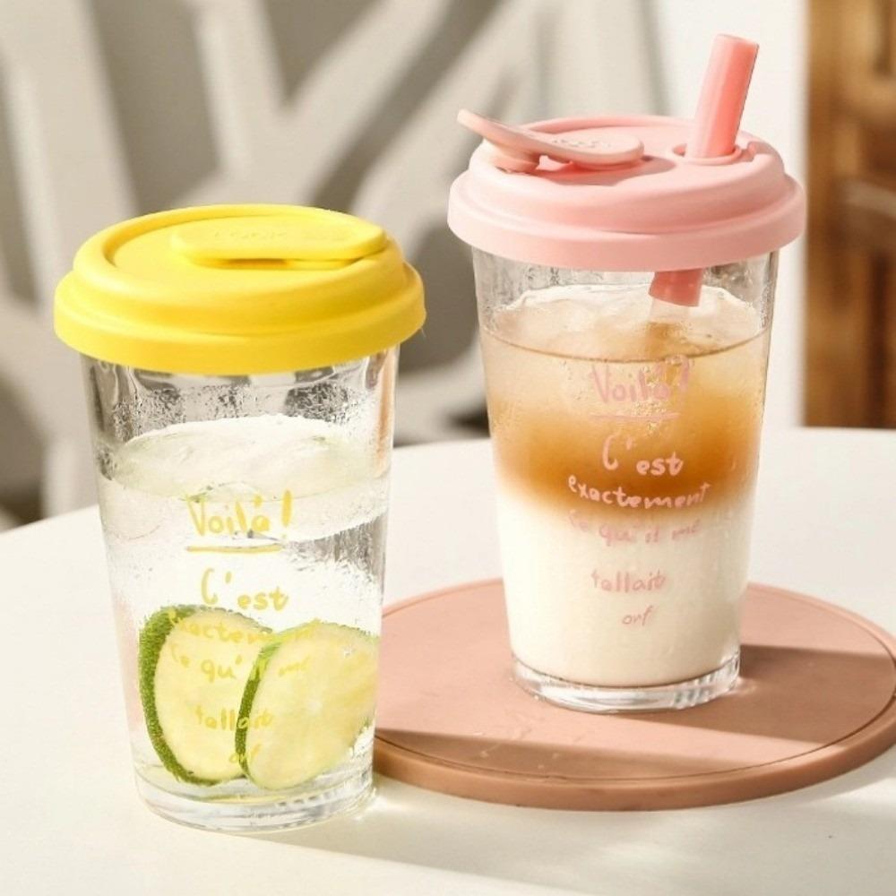 Large Water Milk Bottle Cup with Straw Coffee Cup Portable Glass Water Cup  For Sports Camping