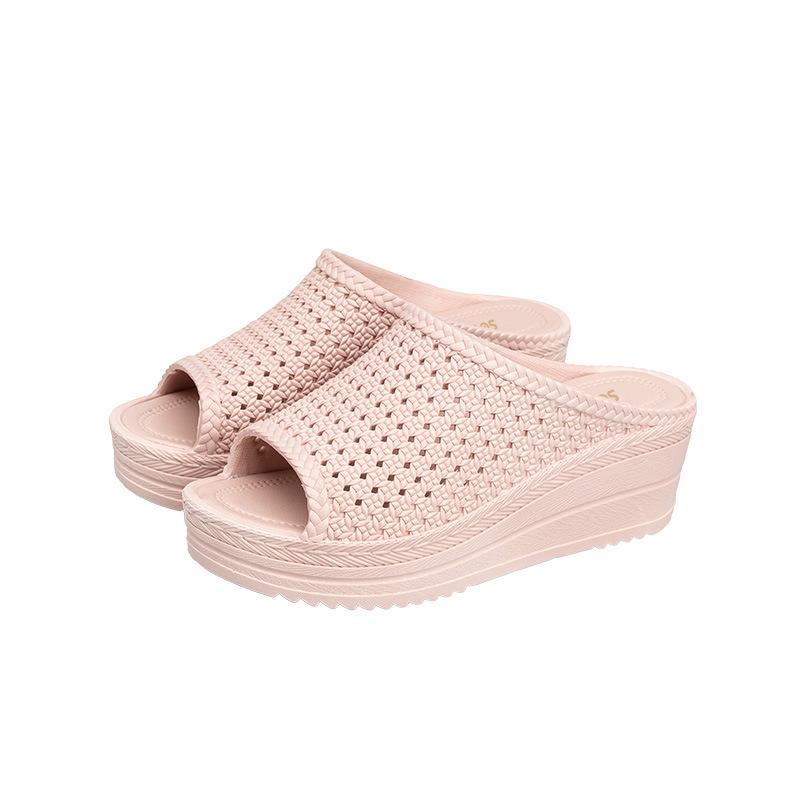 Cool Slippers for Women In Summer, Sloping Heels, Thick Soles, Fashionable Outdoor Beach Shoes, Mesh Hollowed Out Women's Slippers