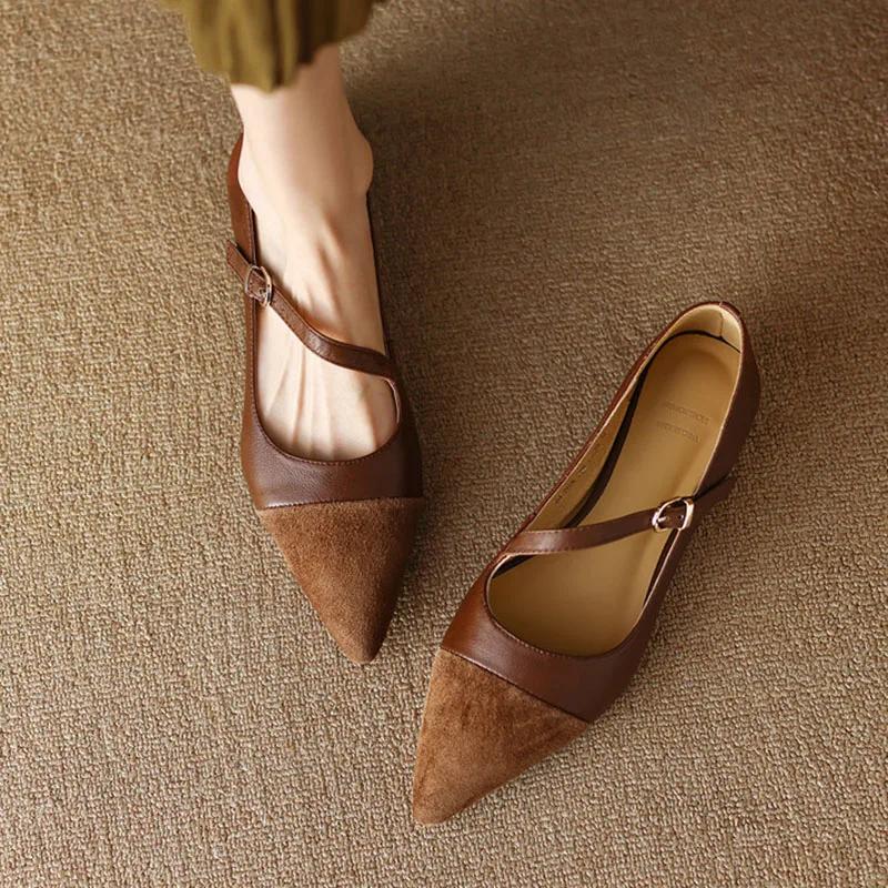 Women's Flats Pointed Toe Mary Jane Shoes for Women Elegant Dress Shoes Oblique Strap Ladies Shoes Black Zapatillas Mujer 9864N