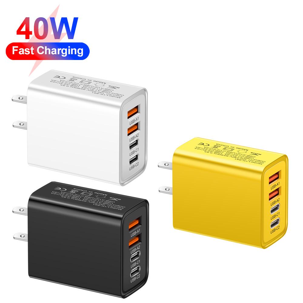 Carregador Duplo PD & Duplo USB 2.4A com Adaptadores US/EU/UK para Dispositivos Móveis