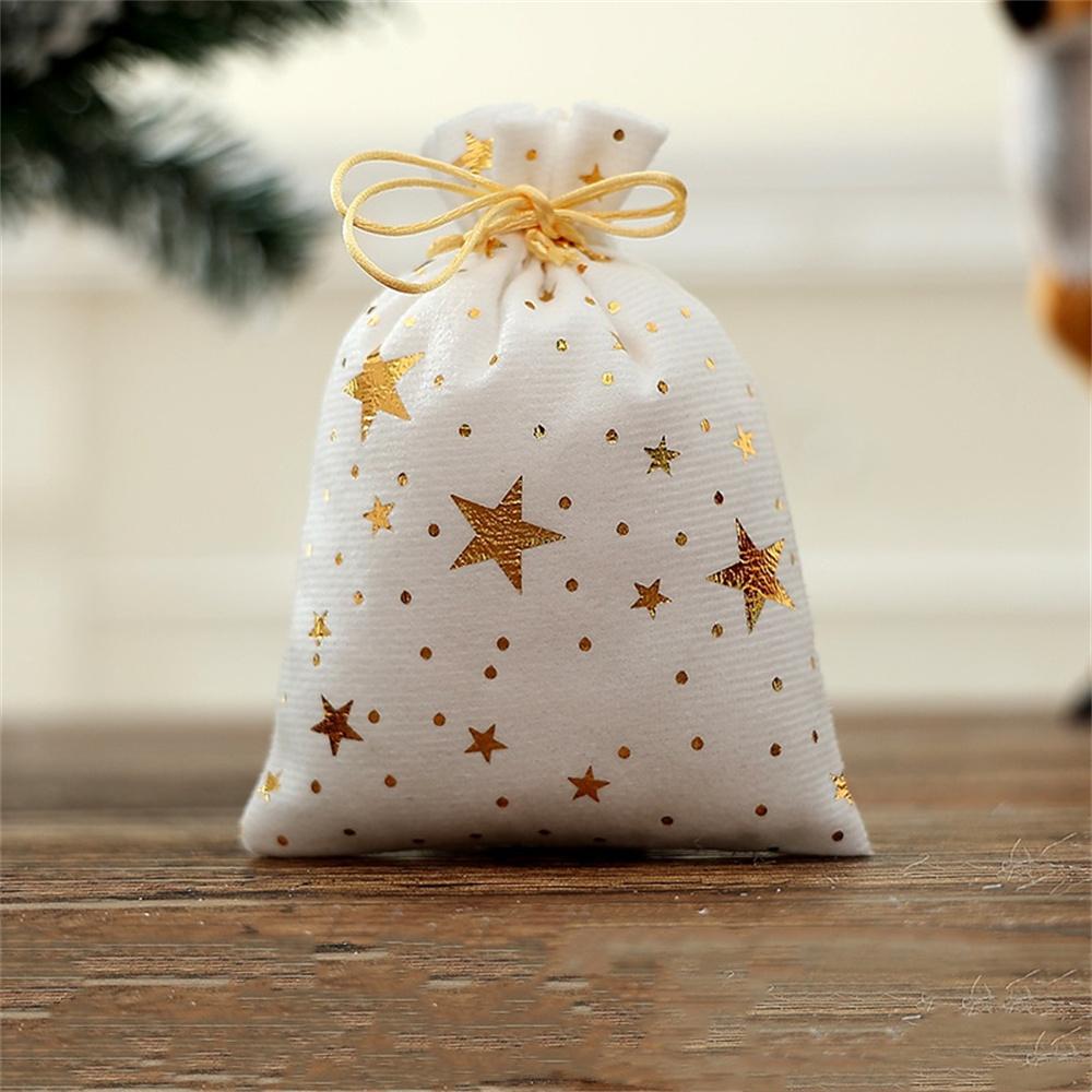 Christmas Cotton Linen Gift Bags Xmas Tree Printed Drawstring Pocket Christmas Party Gift Packaging Jewelry Storage Bags