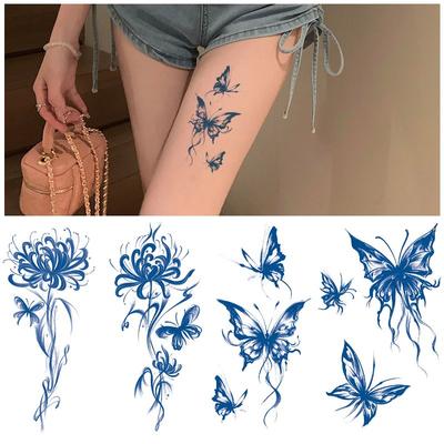 Männliche und weibliche Kräuter Dauerhafte allmähliche Veränderung Langsam Farbe kann nicht abwaschen Schmetterling andere Seite Blumensaft Tattoo-Aufkleber