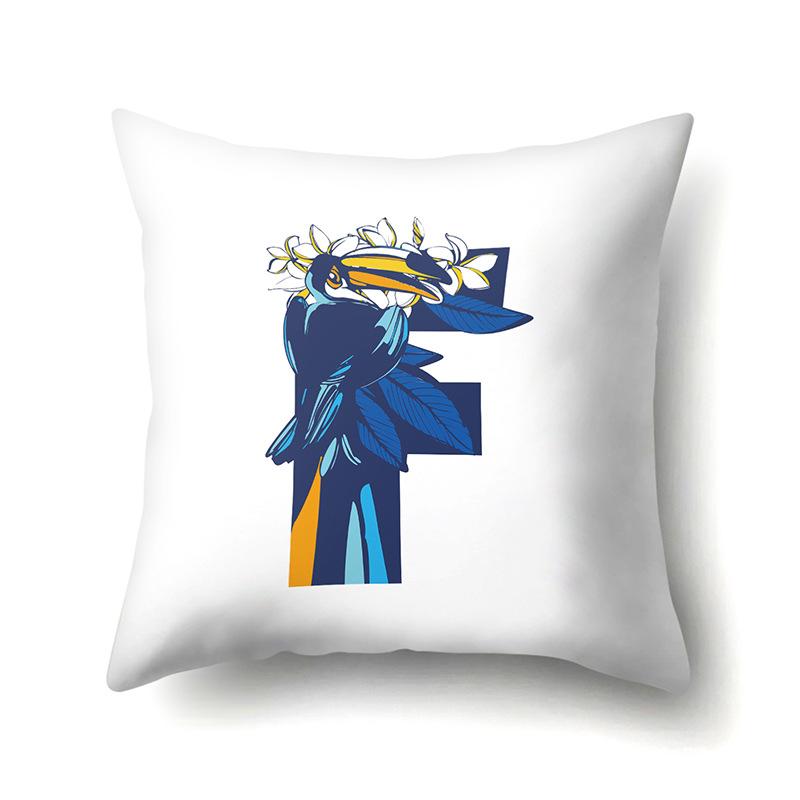 Polyester Pillowcase Tropical Plant Parrot Bird 26 English Letters Home Cushion Cover Bedside Cushion Cover