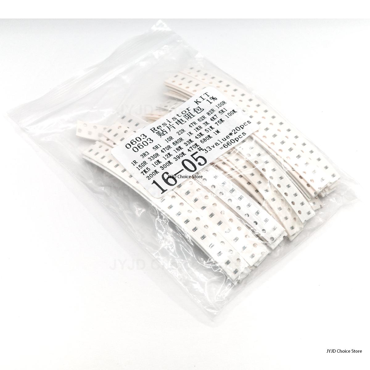 

660PCS SMD Resistor Assorted Kit 0603 0805 1206 1% Resistance 1 Ohm to 1M Ohm Chip Resistors for Electronics DIY 660pcs 0603