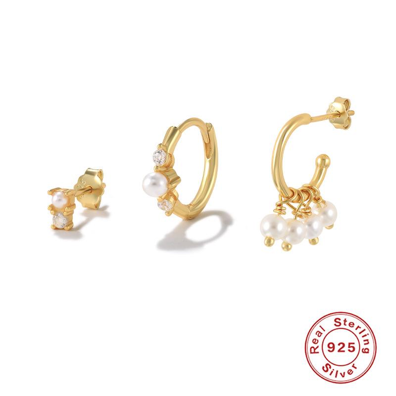 925 Sterling Silver Earrings 3-Piece Set Stud Earrings Combination Set Fringed Chain Classic Square Ear Buckle Earphone