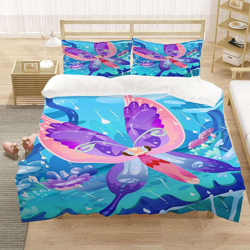 Cartoon King Queen Duvet Cover Painted Art Style Bedding Set for Kids Teens Adults Purple Girl Cat 2/3pcs Polyester Quilt Cover