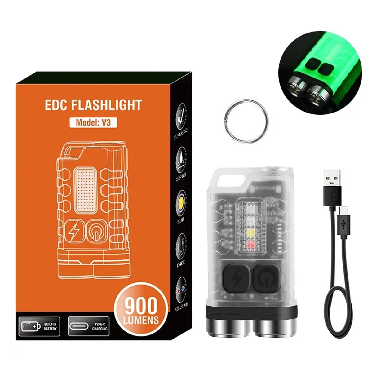 

Led Keychain Portable Flashlight Usb Charging Waterproof Rechargeable Uv Powerful Mini Type C High Powered Flashlights Pocket WHITE