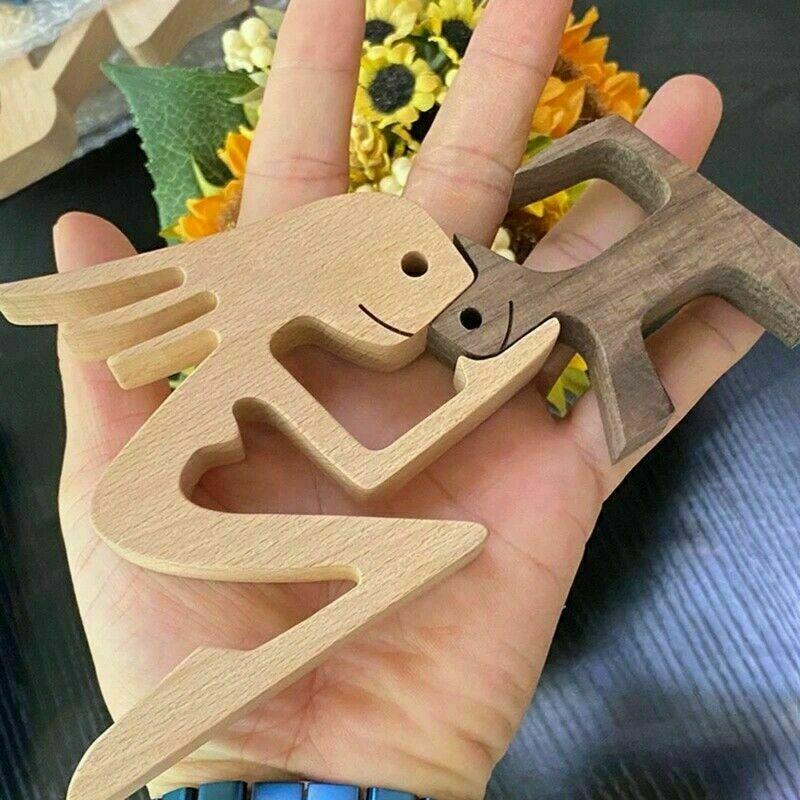 Hand Carved Wooden Unpainted Dog Human Carving Figurine Statue Unfinished Gift